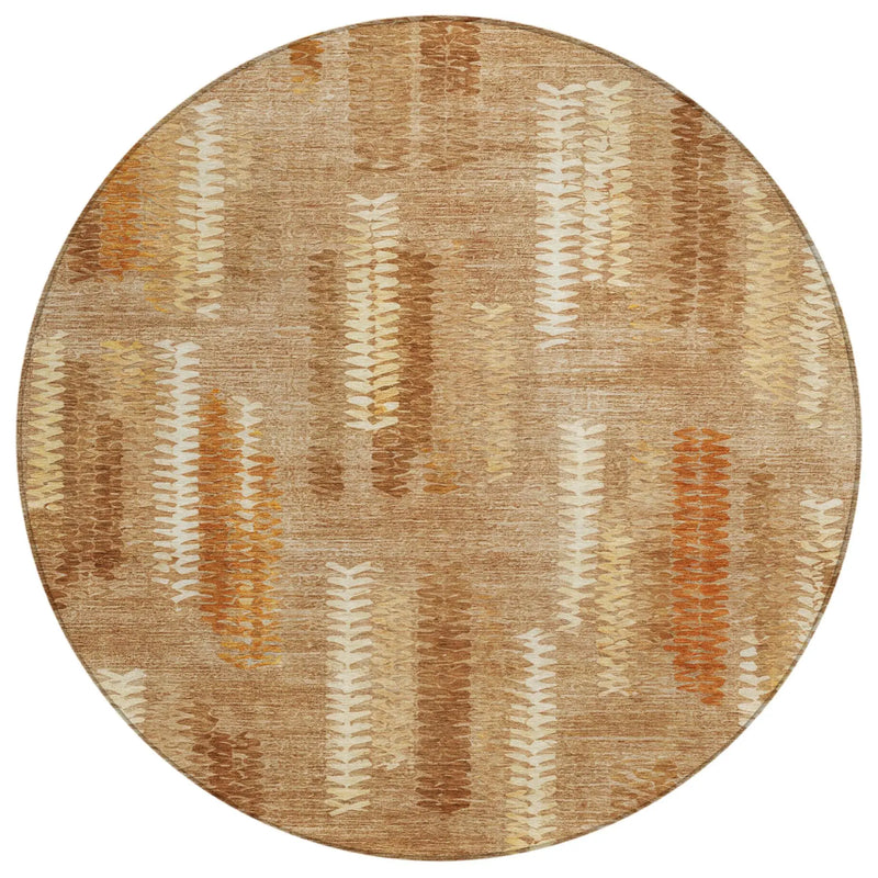 8' Copper And Orange Round Abstract Washable Indoor Outdoor Area Rug Homeroots Outdoor