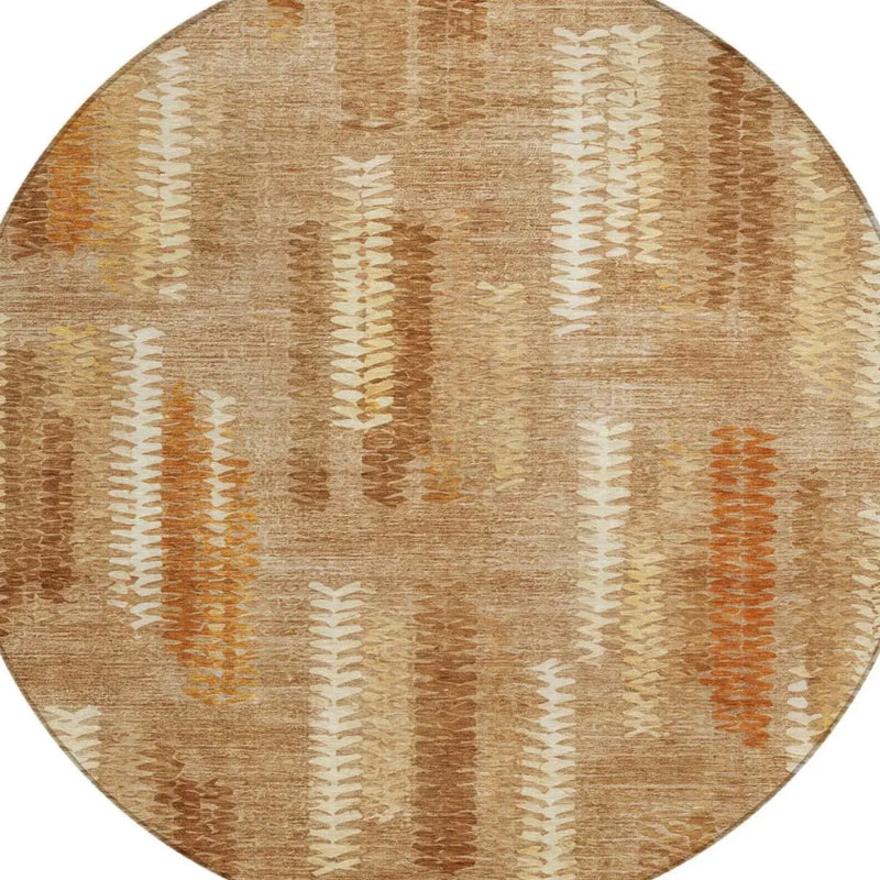 8' Copper And Orange Round Abstract Washable Indoor Outdoor Area Rug Homeroots Outdoor