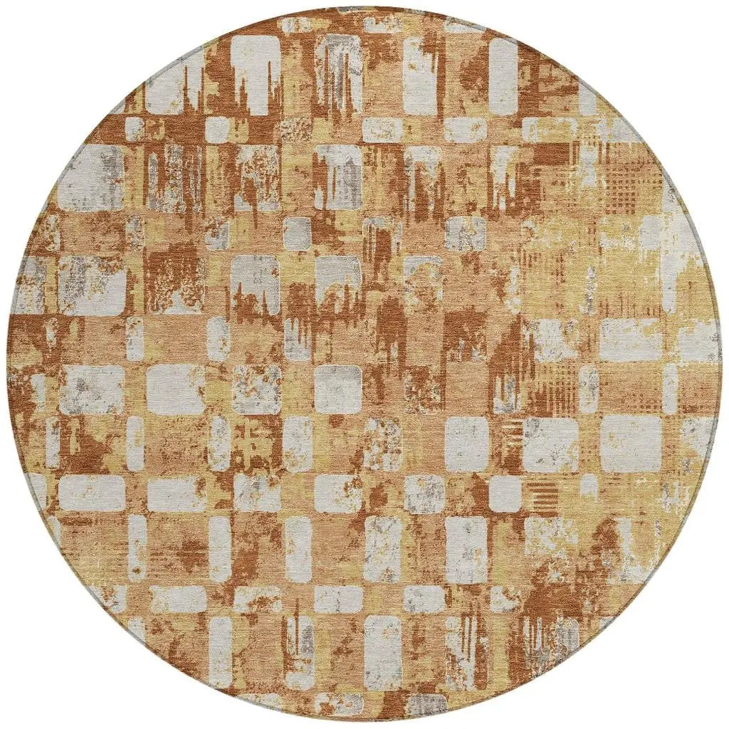 8' Copper And Orange Round Abstract Washable Indoor Outdoor Area Rug Homeroots Outdoor