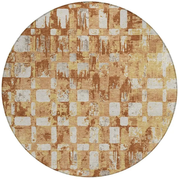 8' Copper And Orange Round Abstract Washable Indoor Outdoor Area Rug Homeroots Outdoor