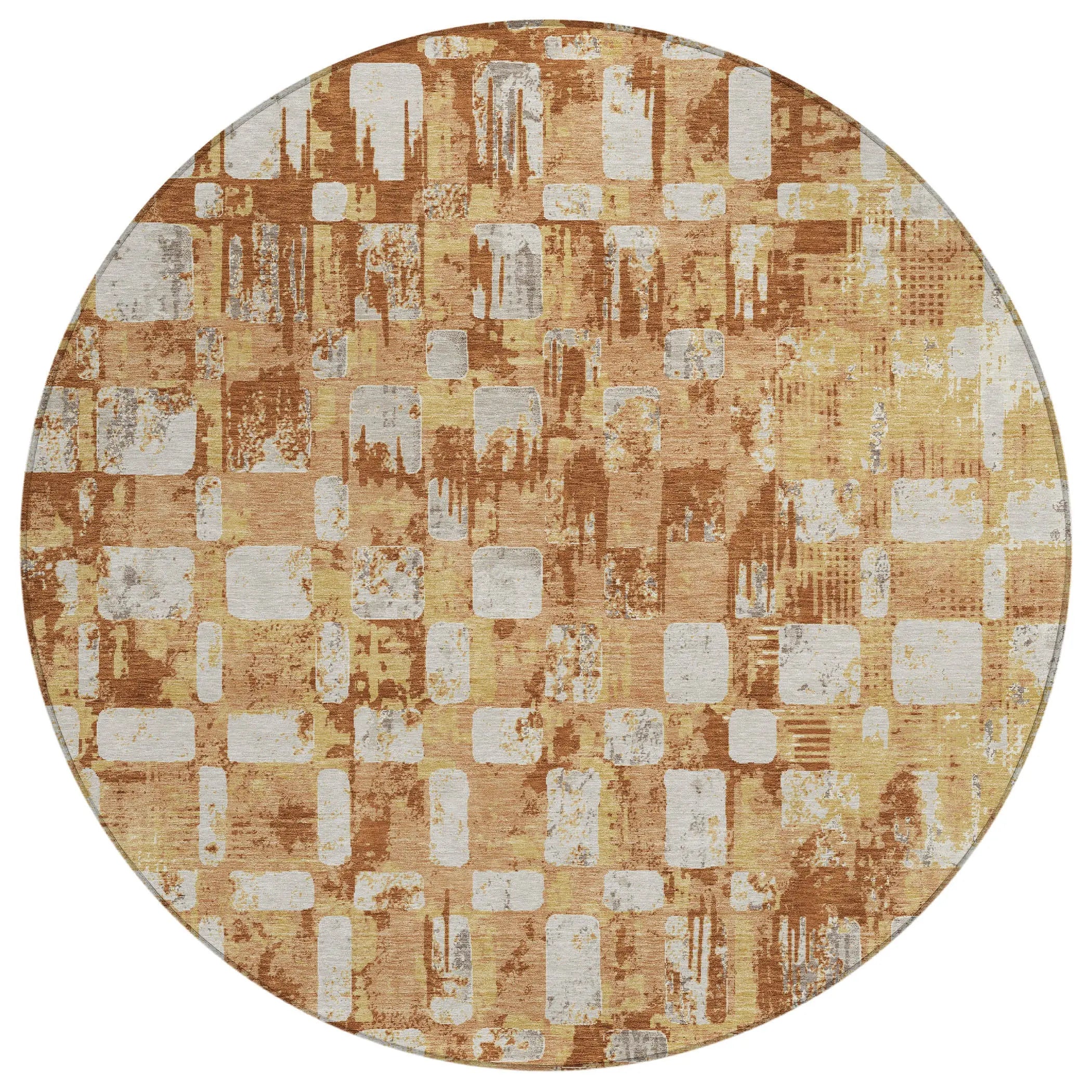 8' Copper And Orange Round Abstract Washable Indoor Outdoor Area Rug Homeroots Outdoor