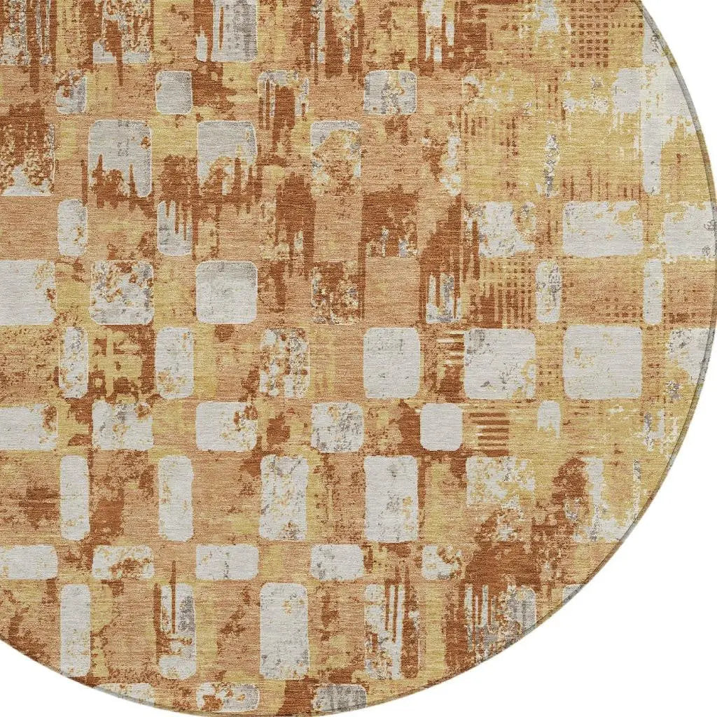 8' Copper And Orange Round Abstract Washable Indoor Outdoor Area Rug Homeroots Outdoor