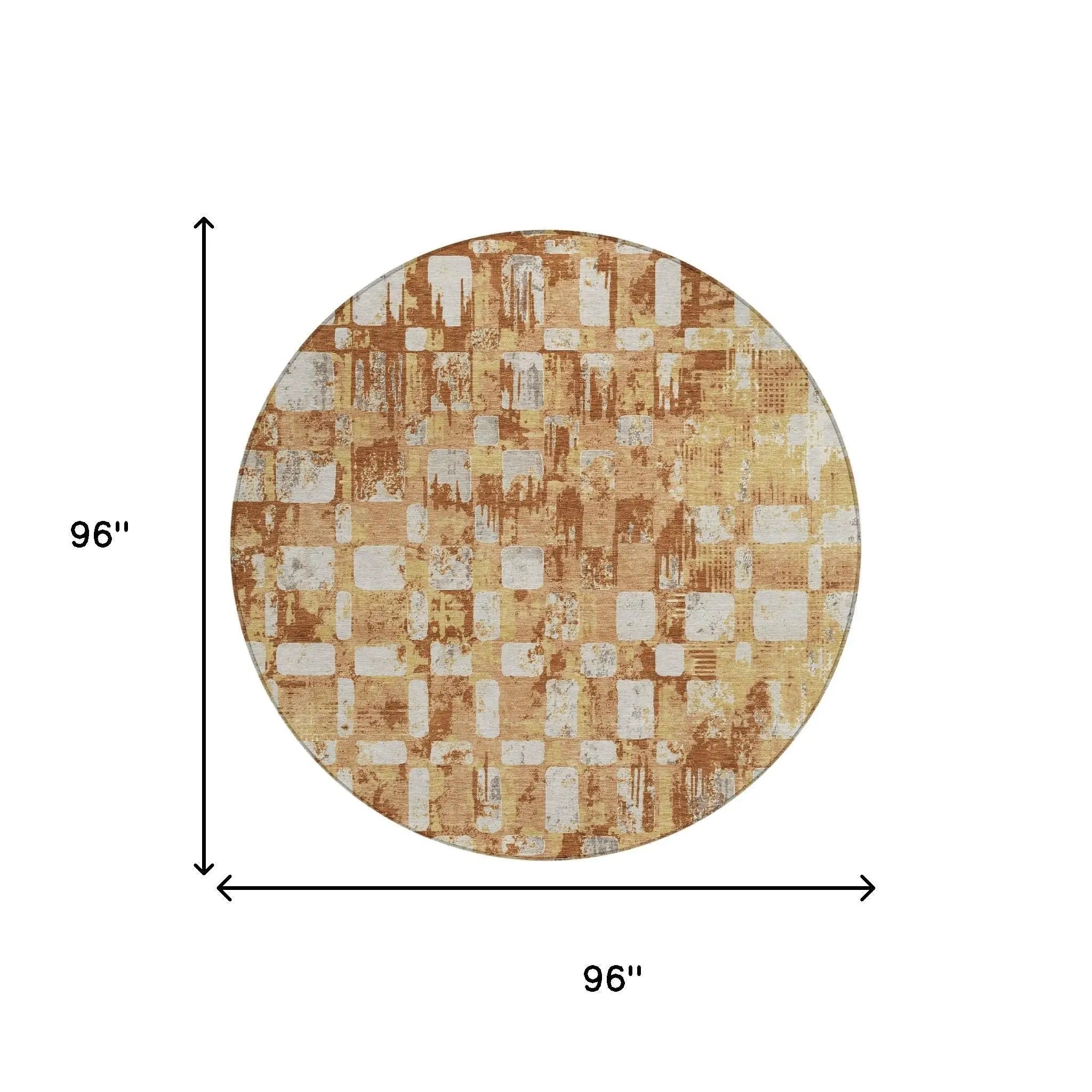 8' Copper And Orange Round Abstract Washable Indoor Outdoor Area Rug Homeroots Outdoor