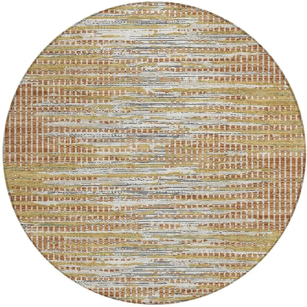 8' Copper And Orange Round Abstract Washable Indoor Outdoor Area Rug Homeroots Outdoor