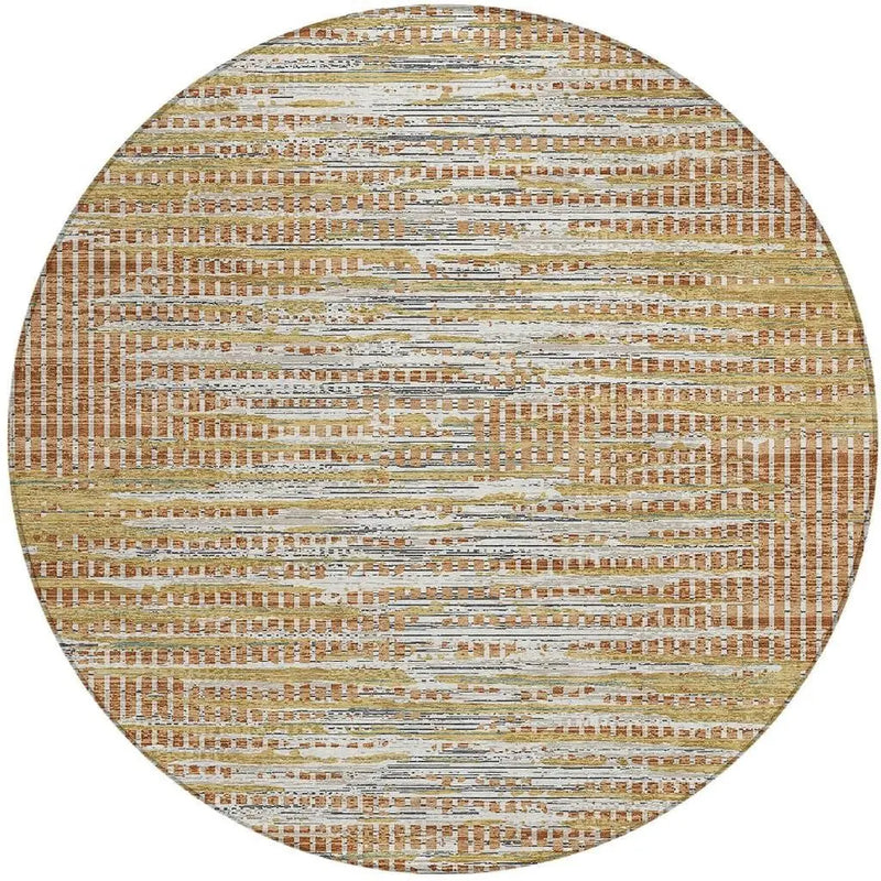 8' Copper And Orange Round Abstract Washable Indoor Outdoor Area Rug Homeroots Outdoor