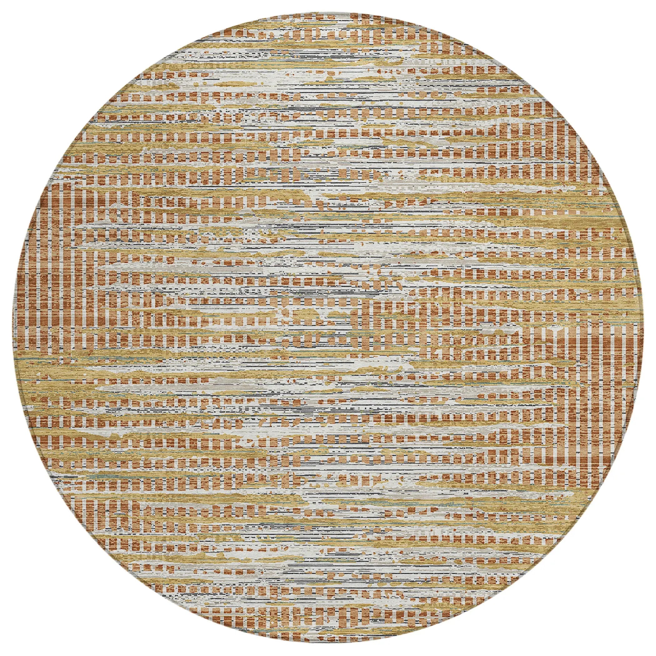 8' Copper And Orange Round Abstract Washable Indoor Outdoor Area Rug Homeroots Outdoor
