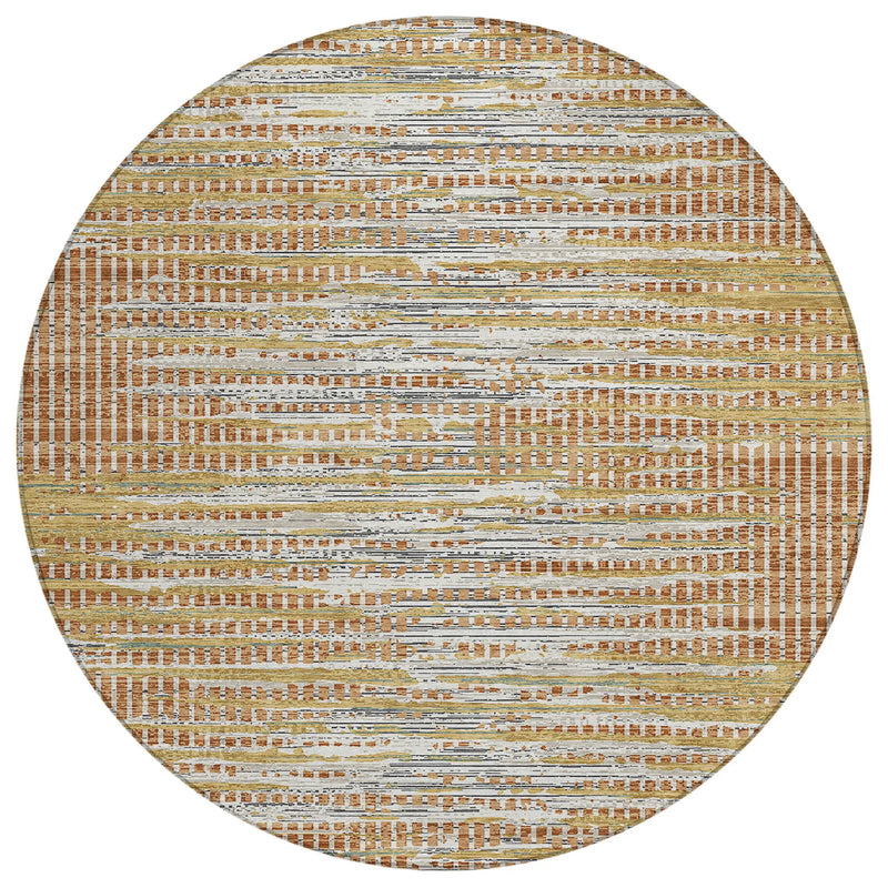 8' Copper And Orange Round Abstract Washable Indoor Outdoor Area Rug Homeroots Outdoor