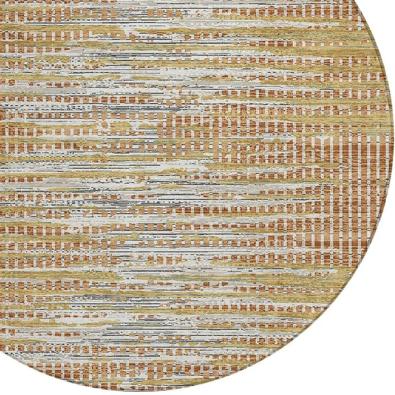 8' Copper And Orange Round Abstract Washable Indoor Outdoor Area Rug Homeroots Outdoor
