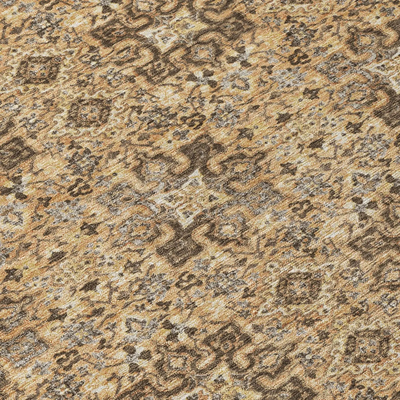 8' Copper And Orange Round Damask Washable Indoor Outdoor Area Rug Homeroots Outdoor