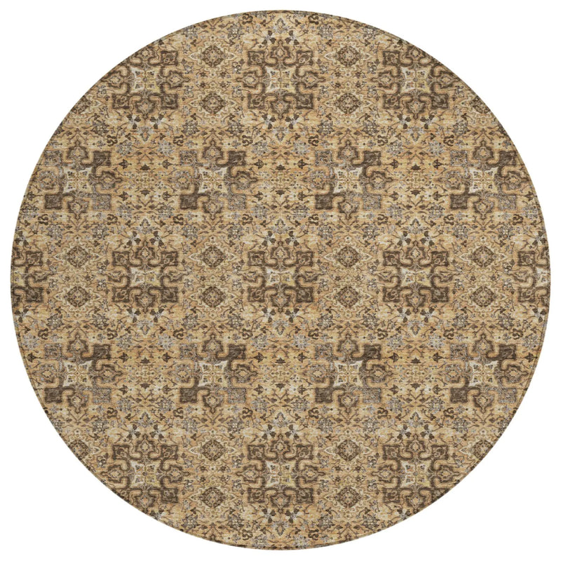 8' Copper And Orange Round Damask Washable Indoor Outdoor Area Rug Homeroots Outdoor