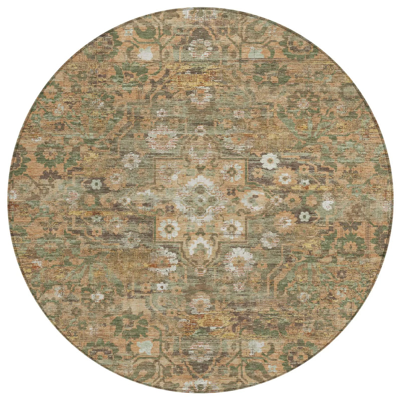 8' Copper And Orange Round Floral Medallion Washable Indoor Outdoor Area Rug Homeroots Outdoor