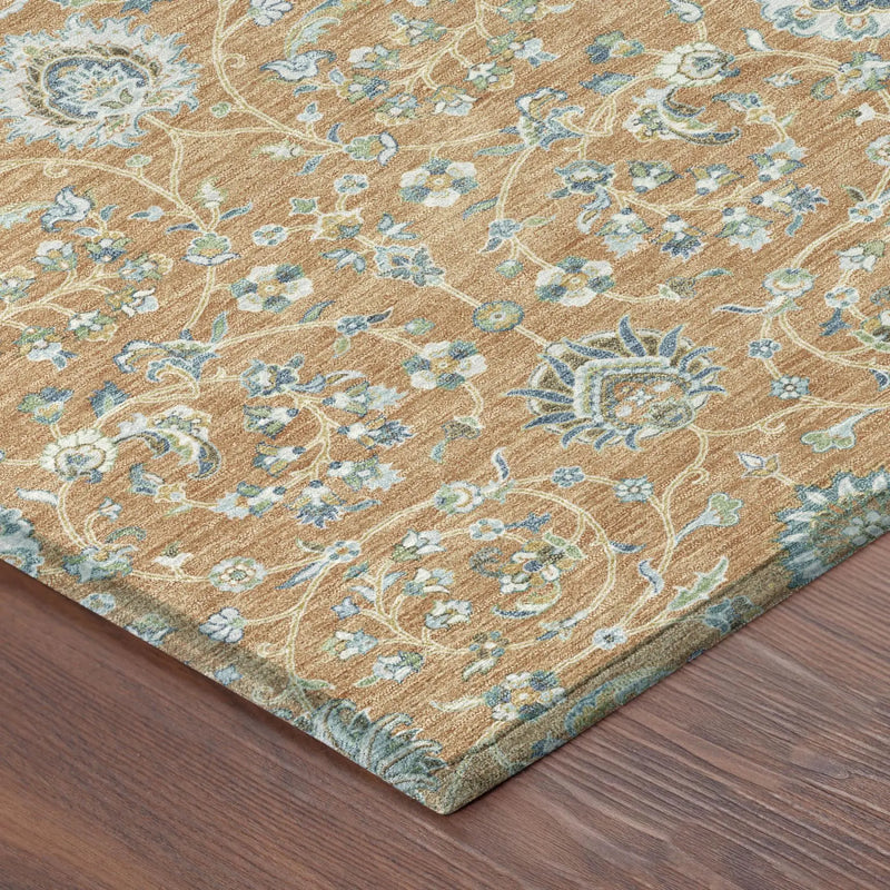 8' Copper And Orange Round Floral Washable Indoor Outdoor Area Rug Homeroots Outdoor