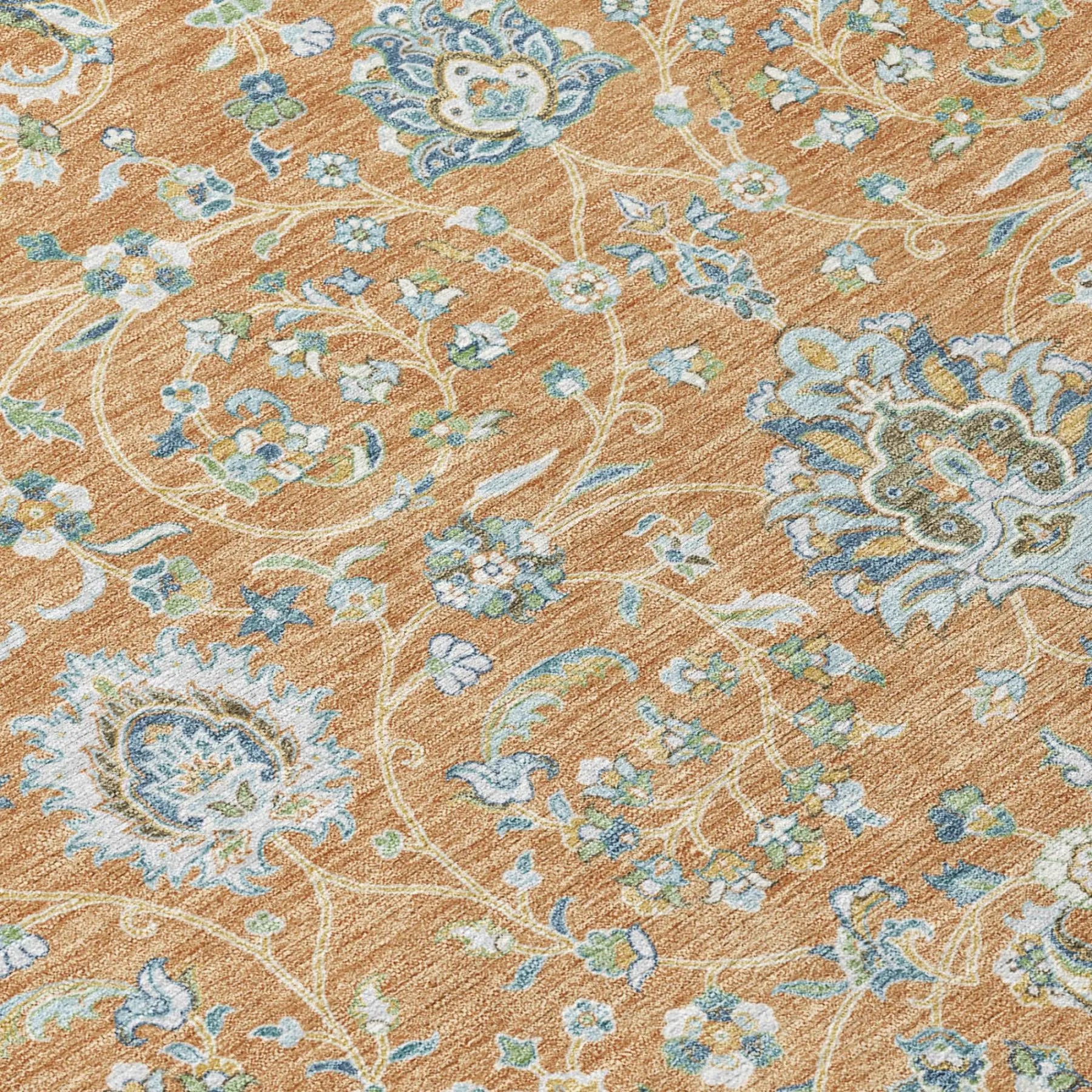 8' Copper And Orange Round Floral Washable Indoor Outdoor Area Rug Homeroots Outdoor