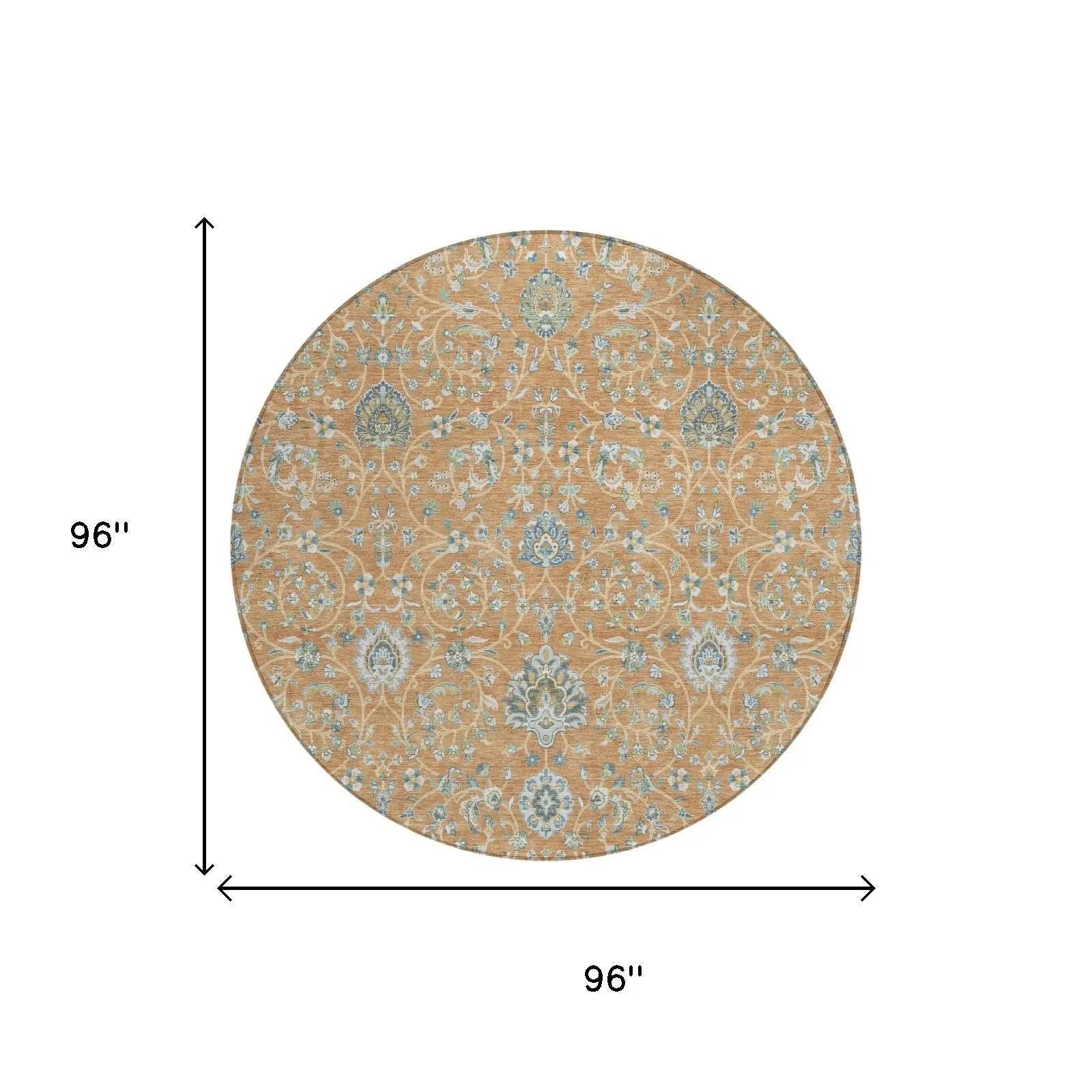 8' Copper And Orange Round Floral Washable Indoor Outdoor Area Rug Homeroots Outdoor