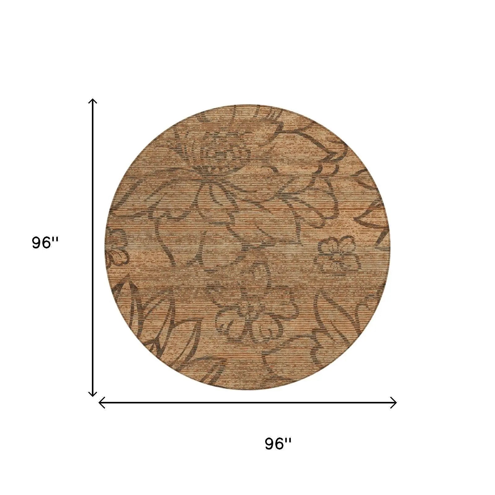 8' Copper And Orange Round Floral Washable Indoor Outdoor Area Rug Homeroots Outdoor