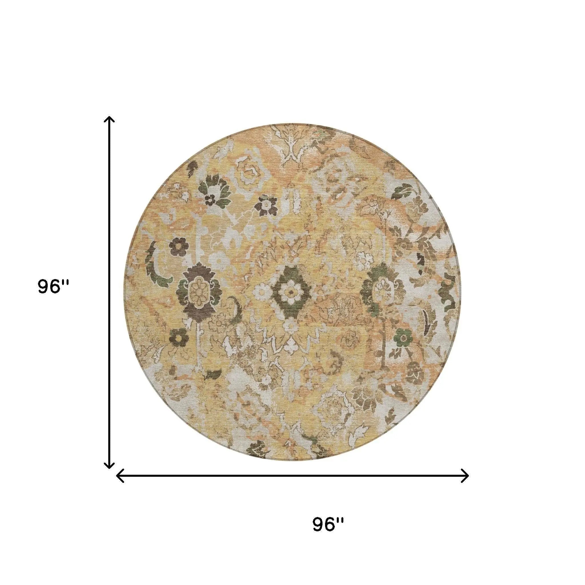 8' Copper And Orange Round Floral Washable Indoor Outdoor Area Rug Homeroots Outdoor