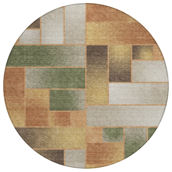 8' Copper And Orange Round Geometric Washable Indoor Outdoor Area Rug Homeroots Outdoor