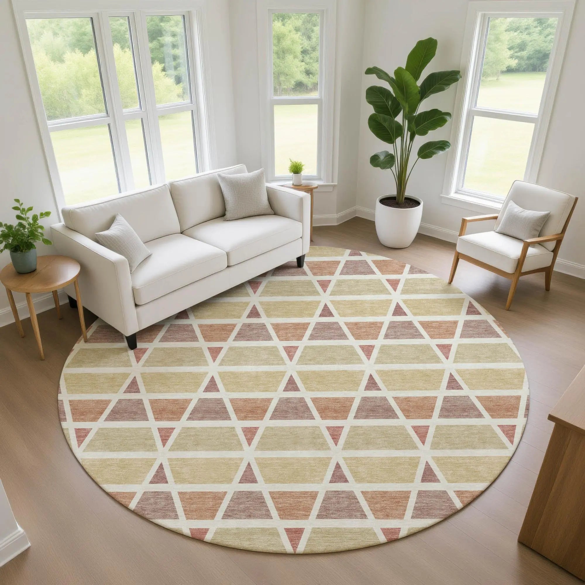 8' Copper And Orange Round Geometric Washable Indoor Outdoor Area Rug Homeroots Outdoor