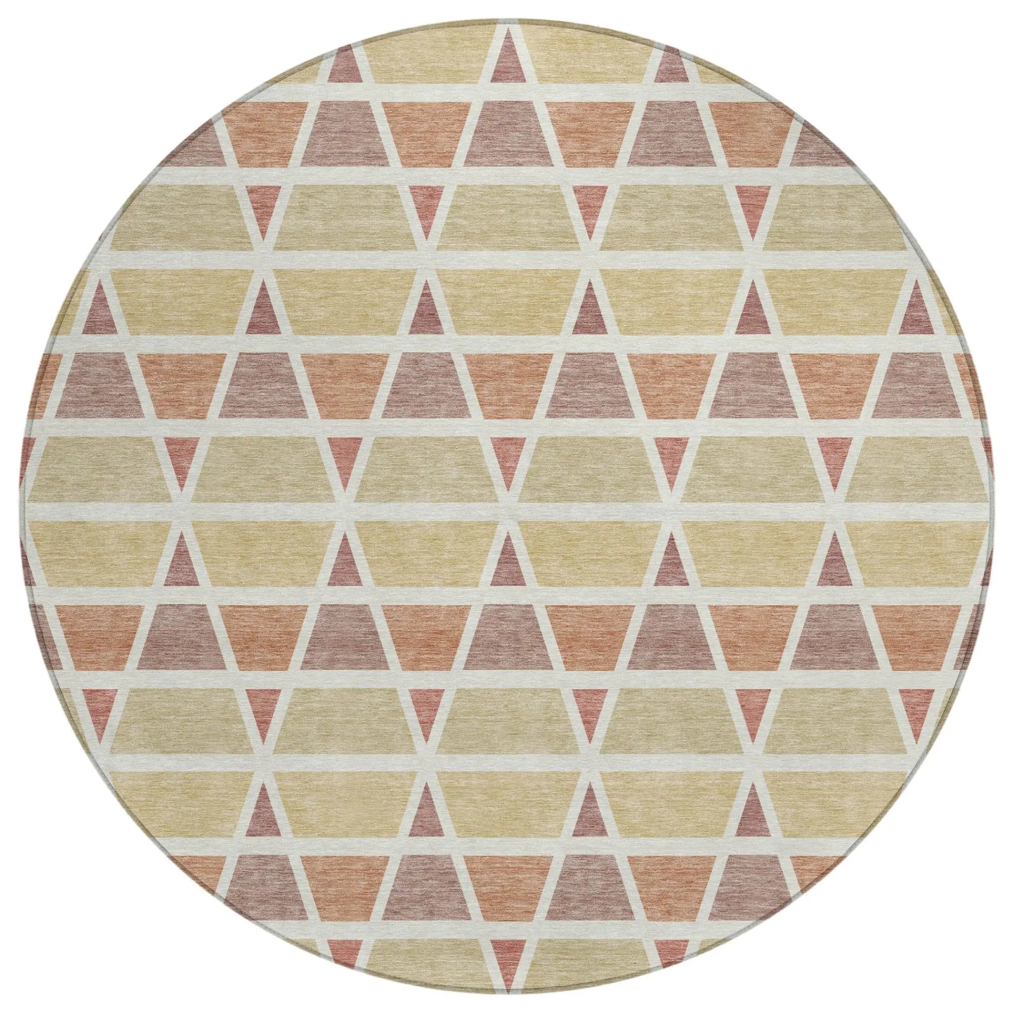 8' Copper And Orange Round Geometric Washable Indoor Outdoor Area Rug Homeroots Outdoor