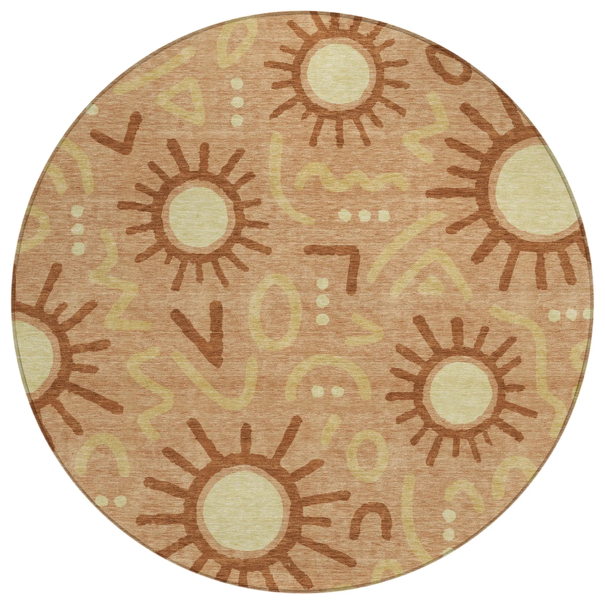 8' Copper And Orange Round Geometric Washable Indoor Outdoor Area Rug Homeroots Outdoor