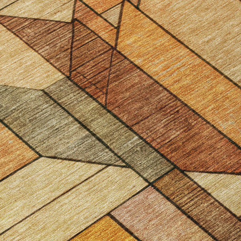 8' Copper And Orange Round Geometric Washable Indoor Outdoor Area Rug Homeroots Outdoor