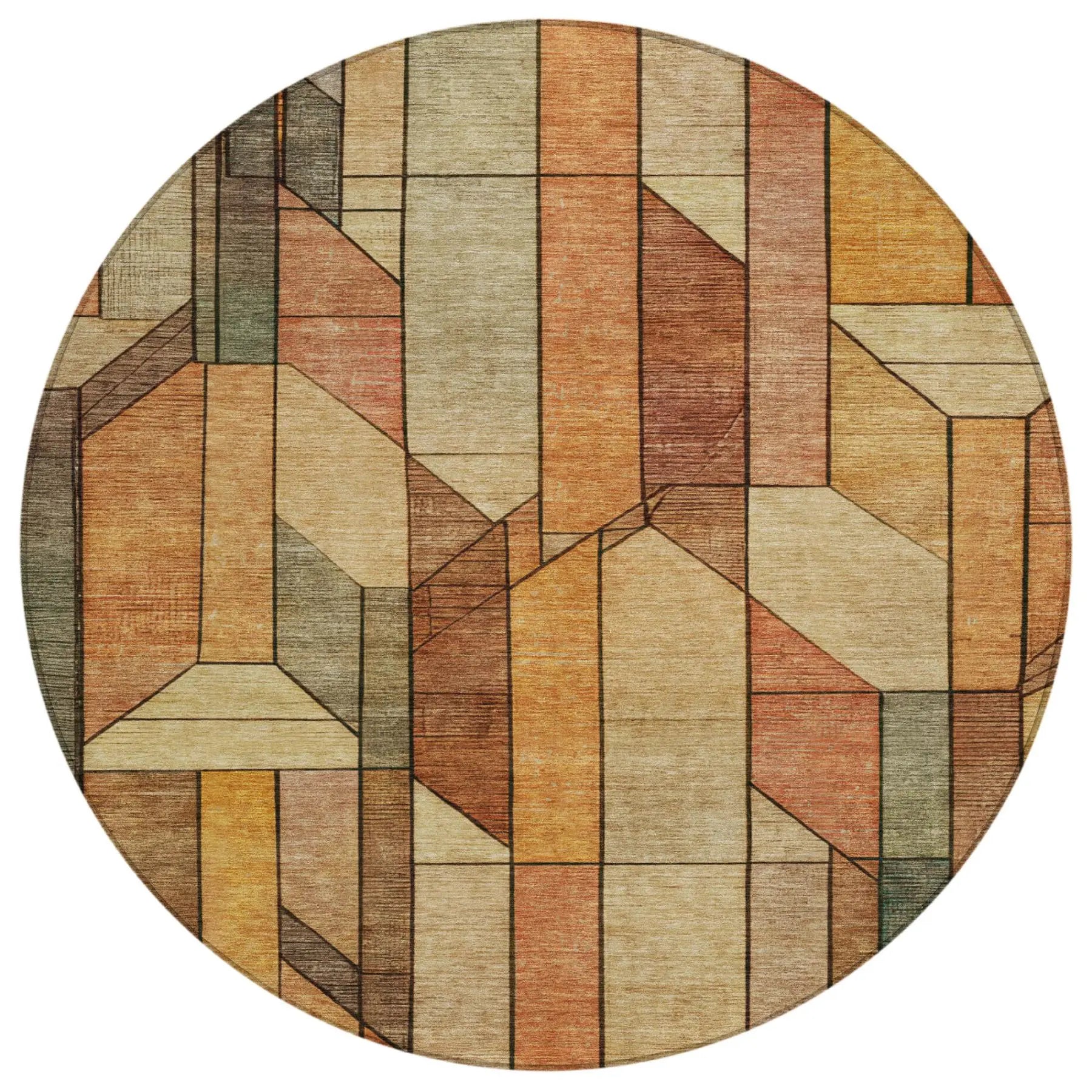 8' Copper And Orange Round Geometric Washable Indoor Outdoor Area Rug Homeroots Outdoor