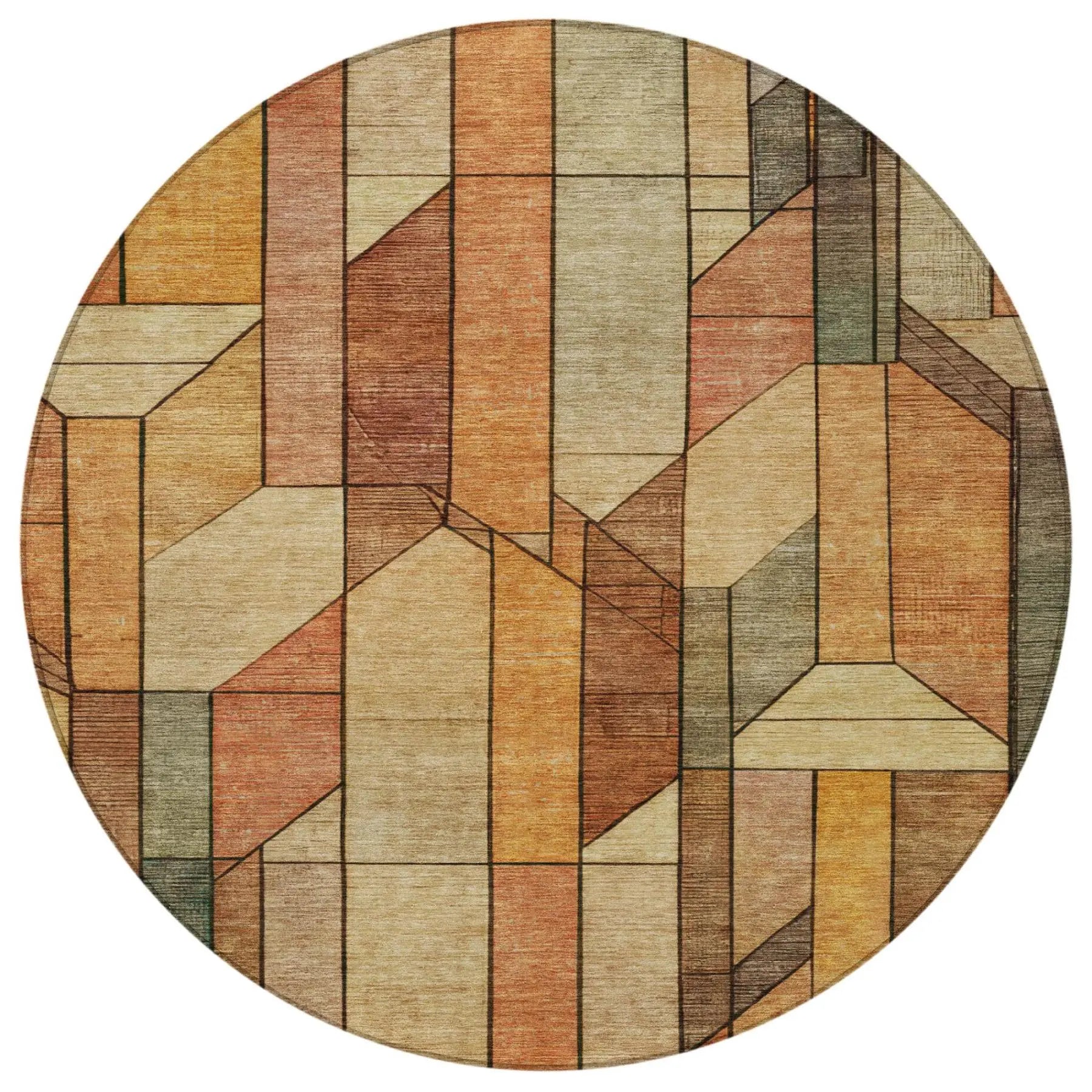 8' Copper And Orange Round Geometric Washable Indoor Outdoor Area Rug Homeroots Outdoor