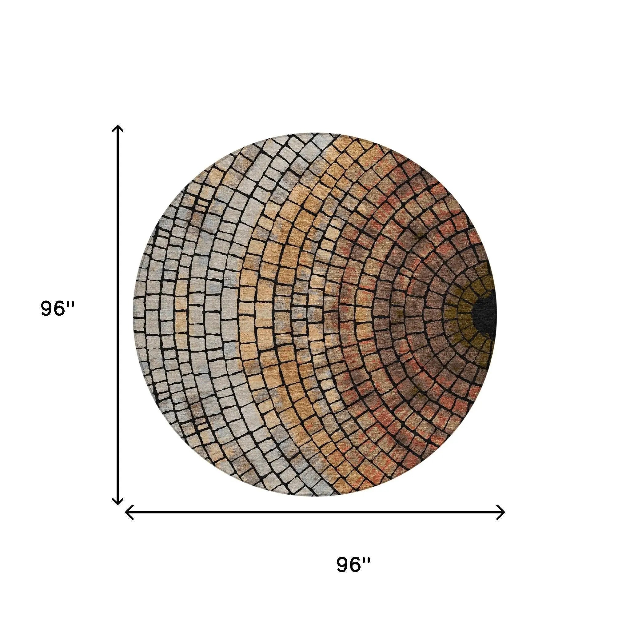 8' Copper And Orange Round Geometric Washable Indoor Outdoor Area Rug Homeroots Outdoor