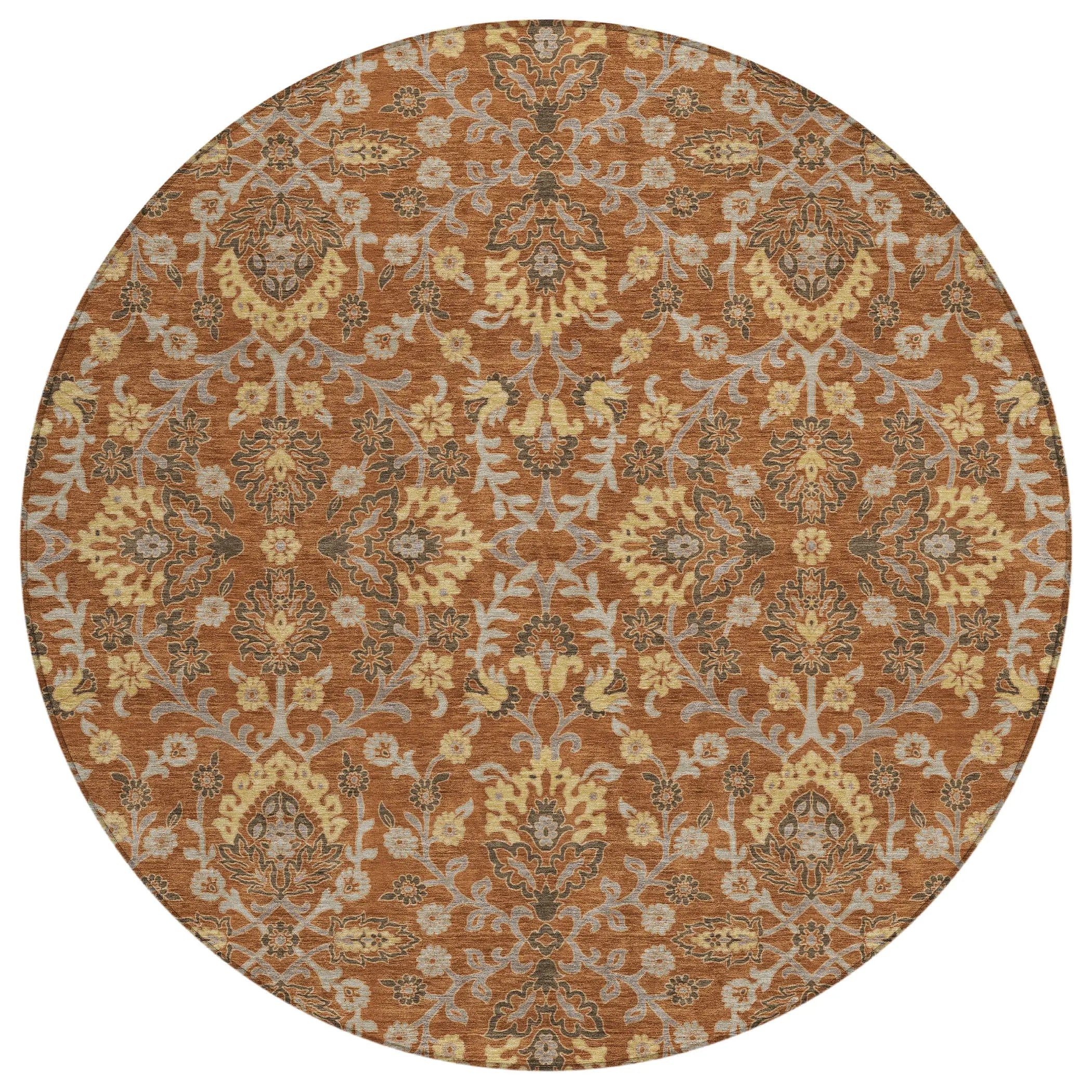 8' Copper And Orange Round Geometric Washable Indoor Outdoor Area Rug Homeroots Outdoor