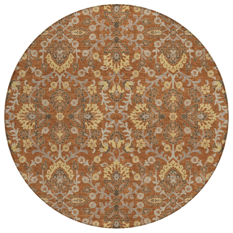 8' Copper And Orange Round Geometric Washable Indoor Outdoor Area Rug Homeroots Outdoor