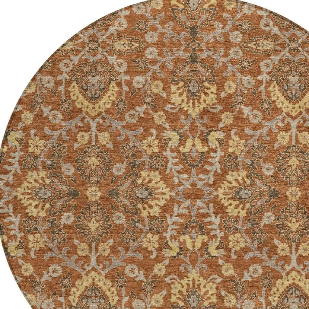 8' Copper And Orange Round Geometric Washable Indoor Outdoor Area Rug Homeroots Outdoor