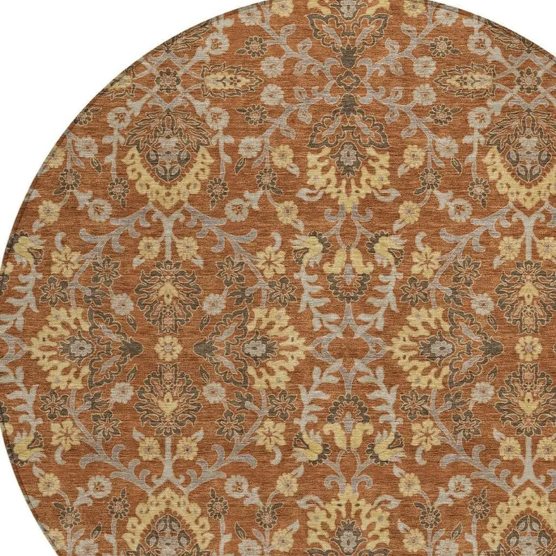 8' Copper And Orange Round Geometric Washable Indoor Outdoor Area Rug Homeroots Outdoor