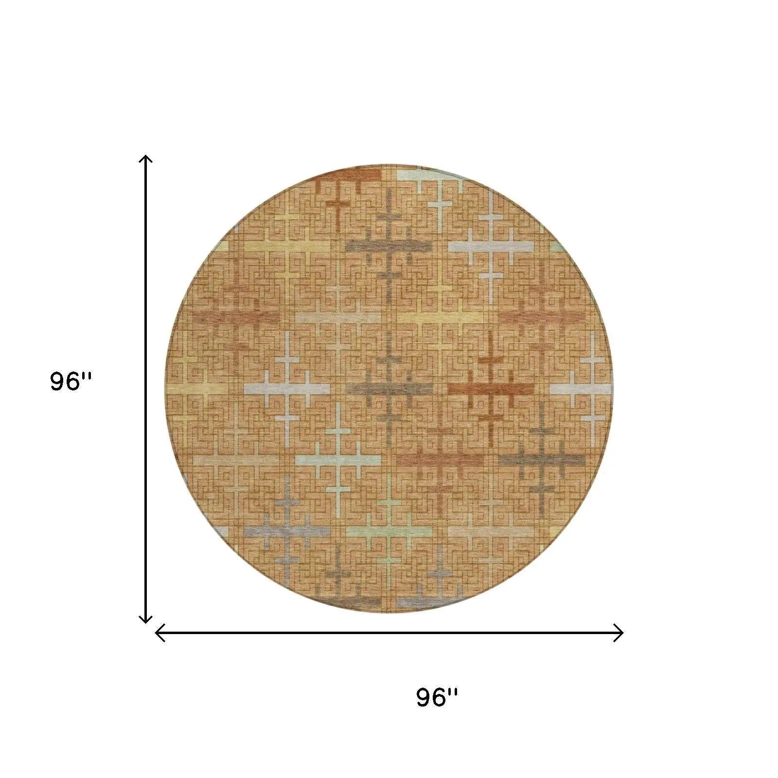 8' Copper And Orange Round Geometric Washable Indoor Outdoor Area Rug Homeroots Outdoor