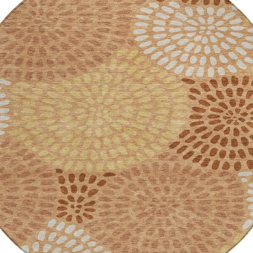 8' Copper And Orange Round Geometric Washable Indoor Outdoor Area Rug Homeroots Outdoor