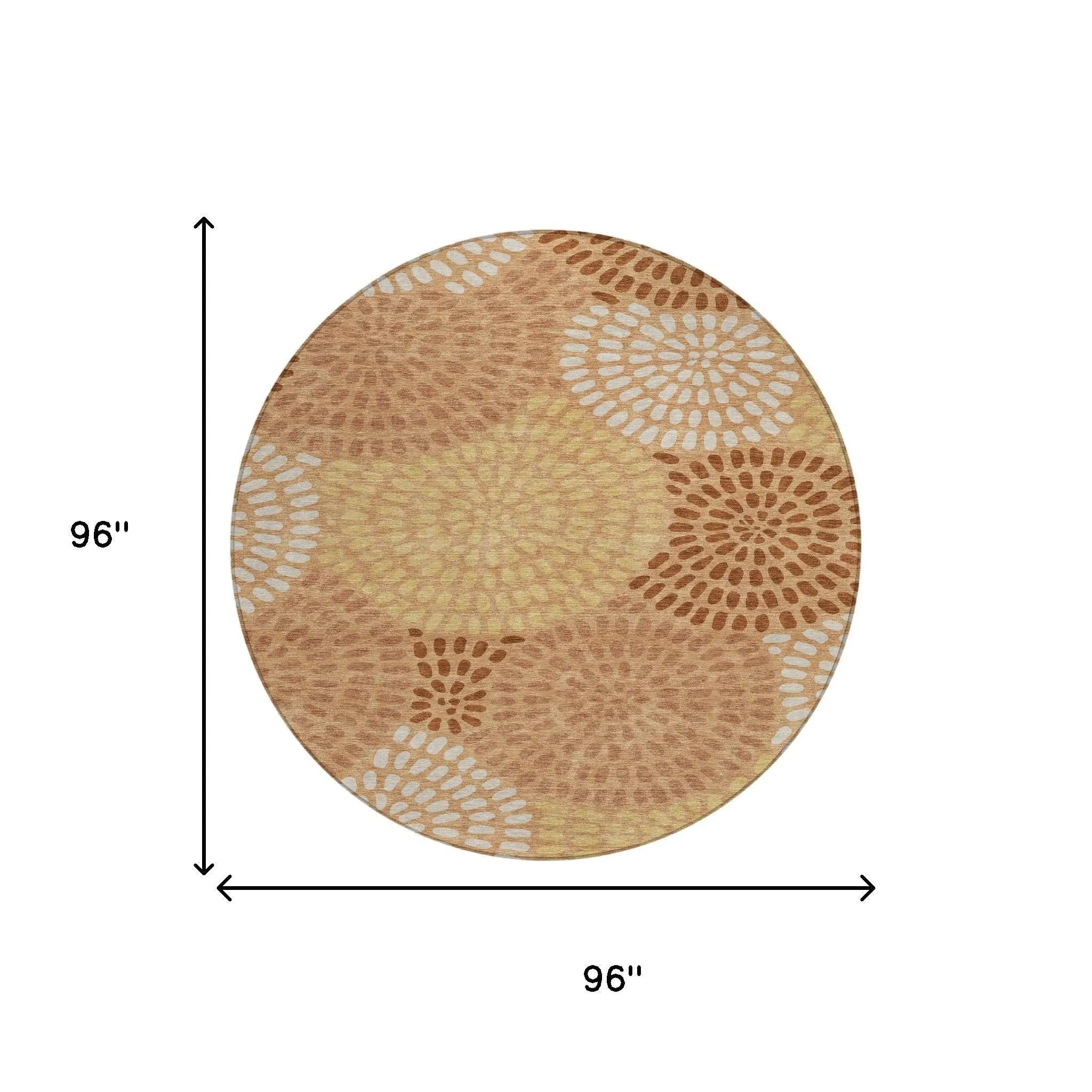 8' Copper And Orange Round Geometric Washable Indoor Outdoor Area Rug Homeroots Outdoor