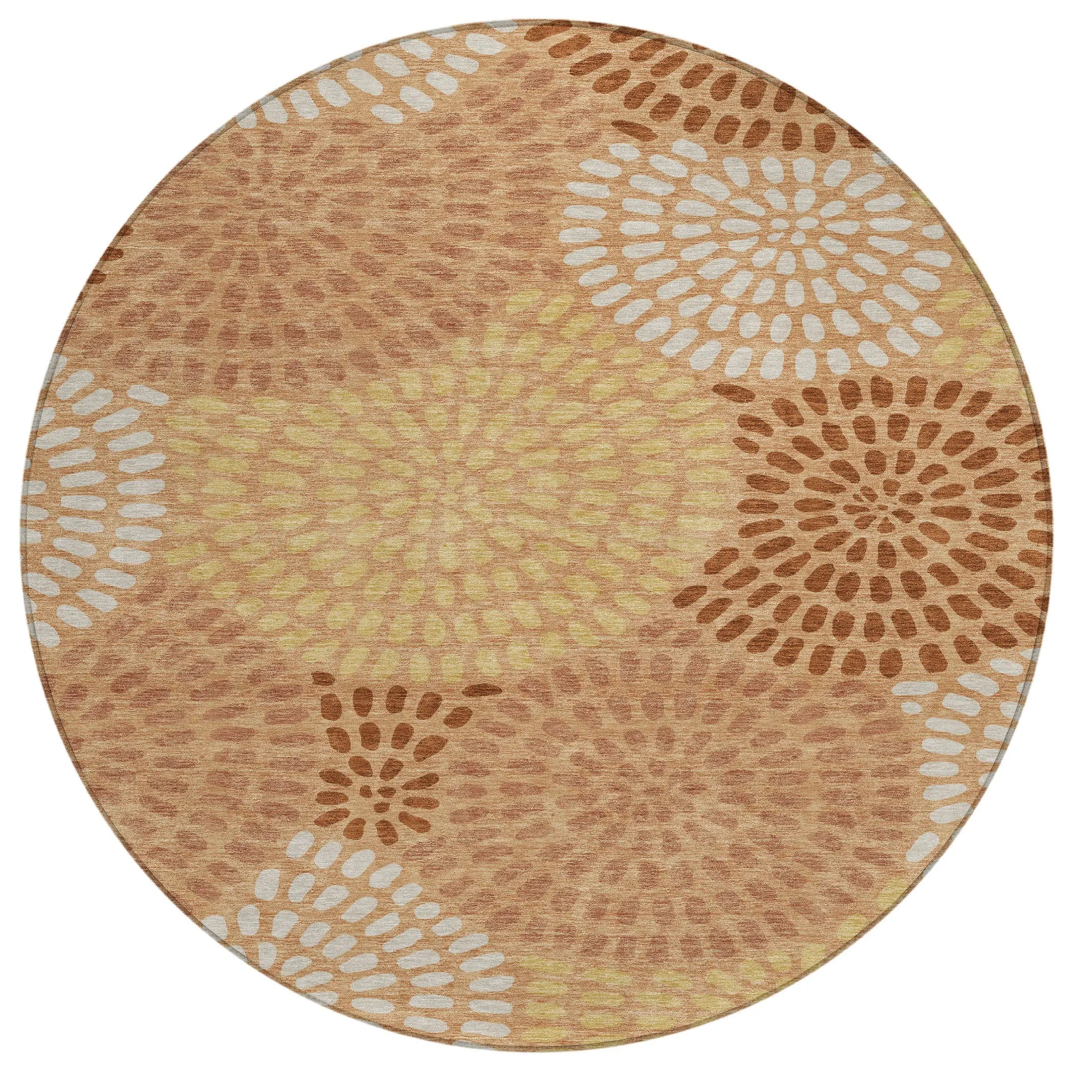 8' Copper And Orange Round Geometric Washable Indoor Outdoor Area Rug Homeroots Outdoor
