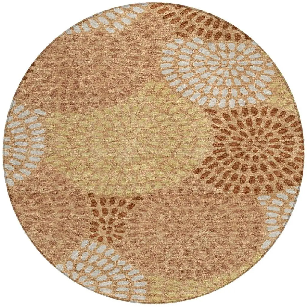 8' Copper And Orange Round Geometric Washable Indoor Outdoor Area Rug Homeroots Outdoor