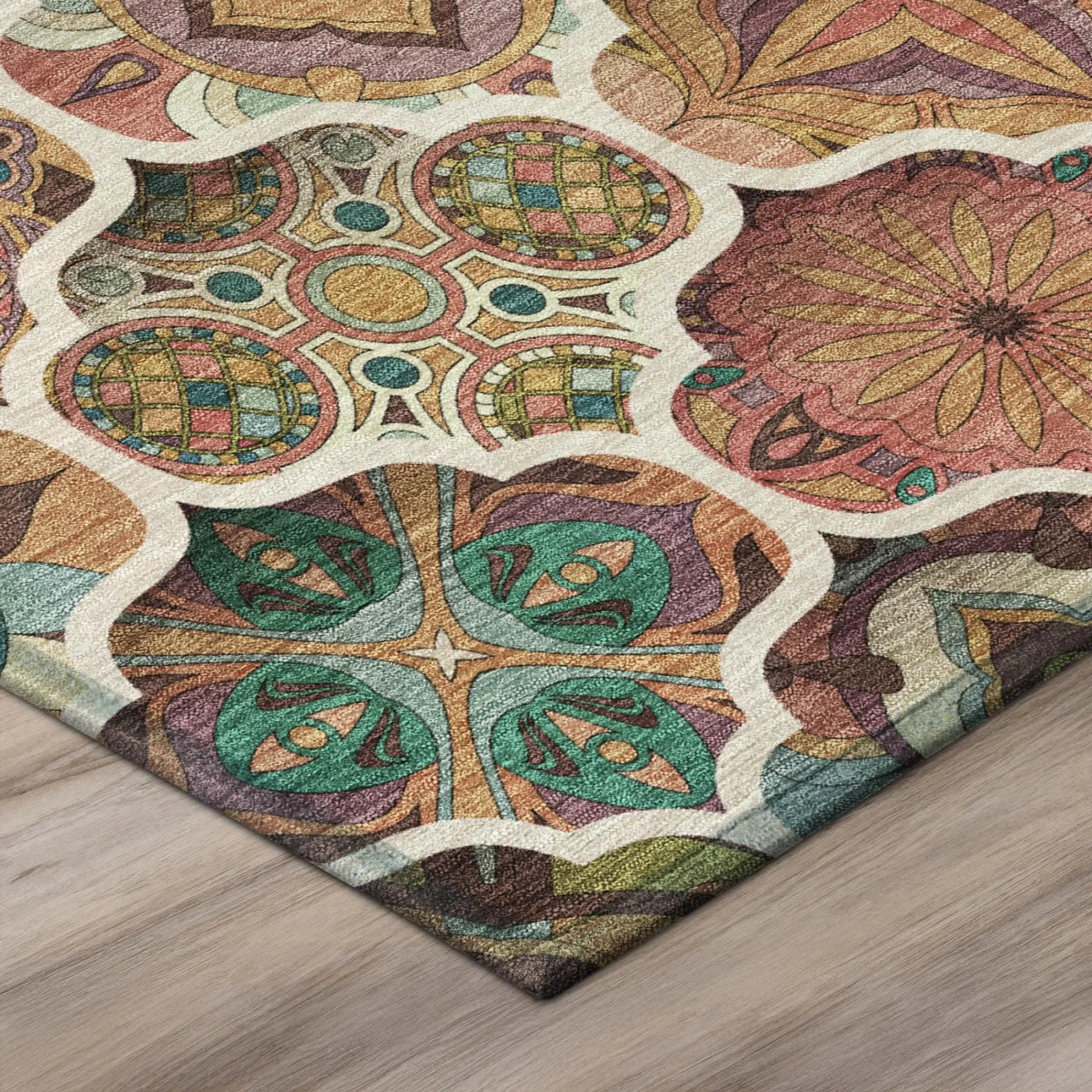 8' Copper And Orange Round Ogee Washable Indoor Outdoor Area Rug Homeroots Outdoor