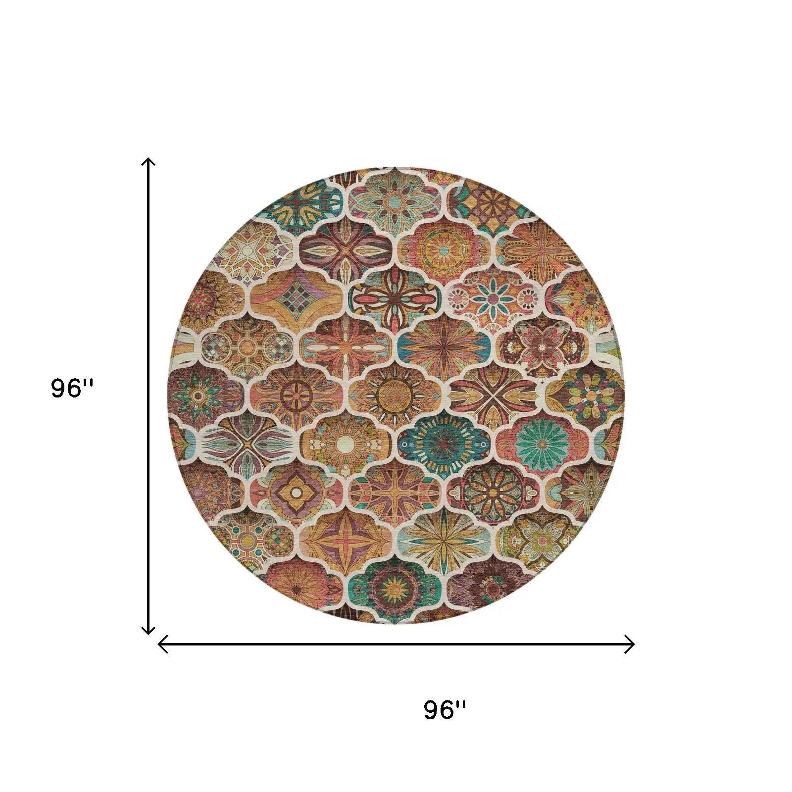 8' Copper And Orange Round Ogee Washable Indoor Outdoor Area Rug Homeroots Outdoor