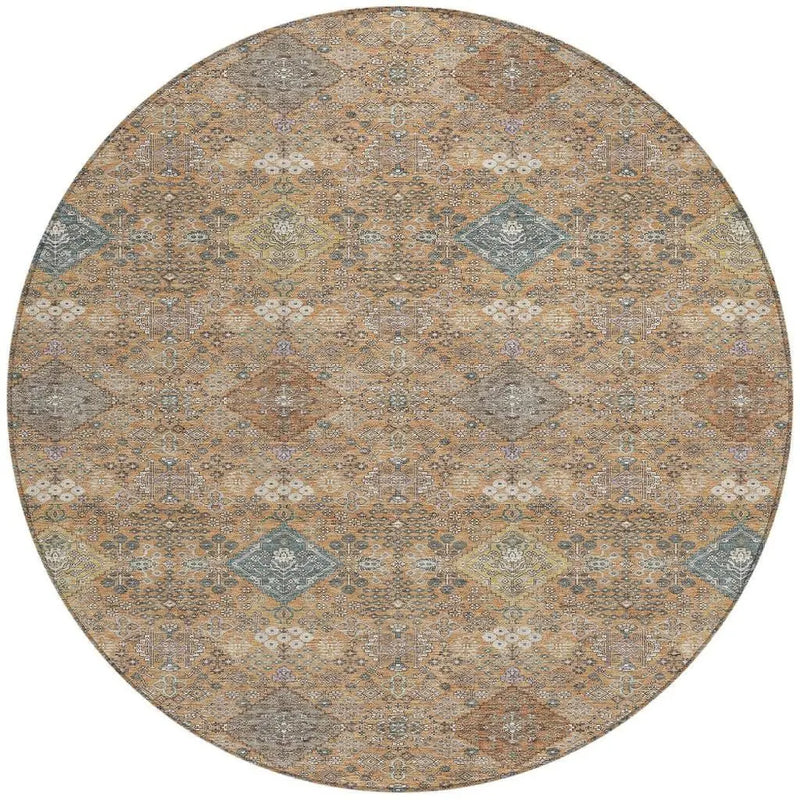 8' Copper And Orange Round Oriental Washable Indoor Outdoor Area Rug Homeroots Outdoor