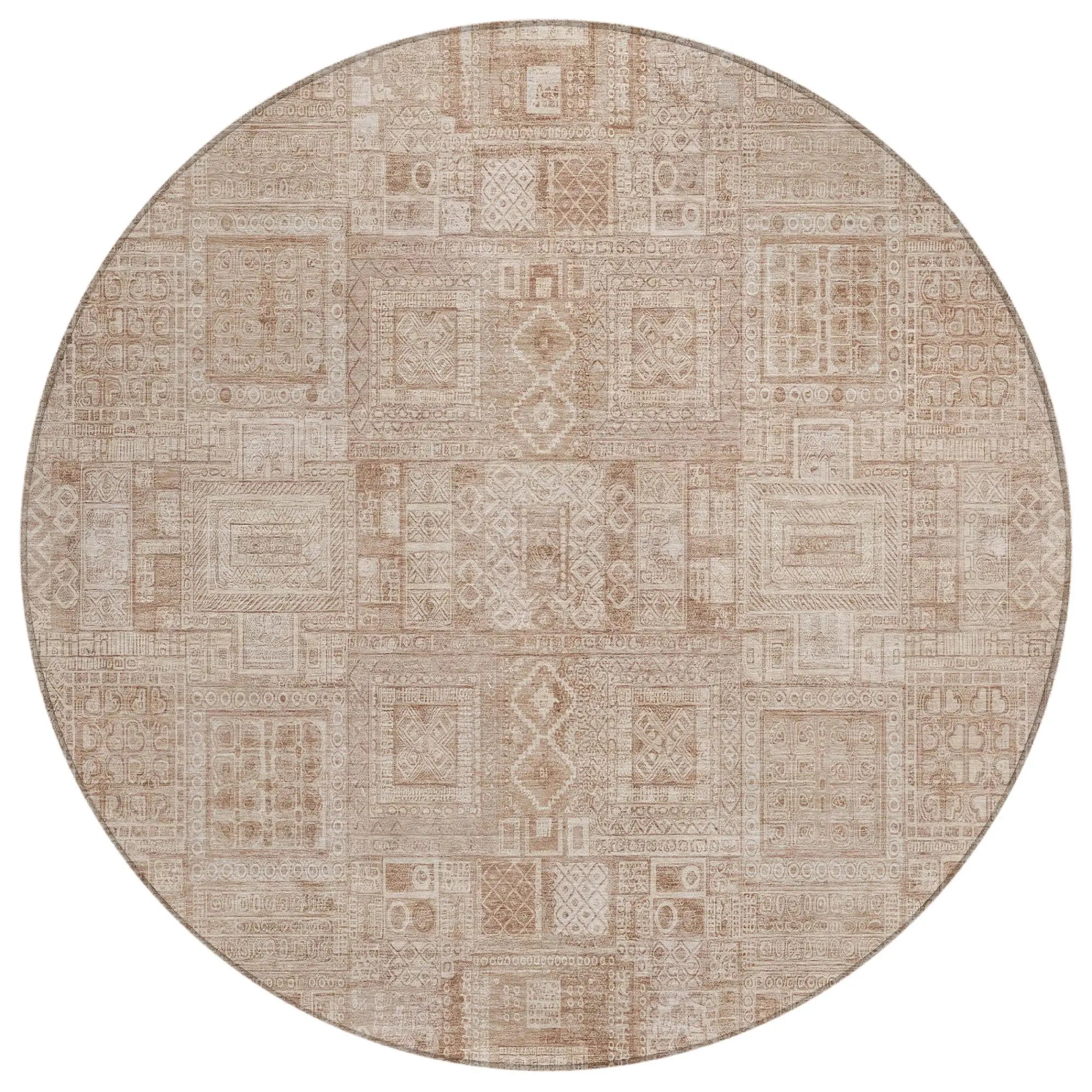 8' Copper And Orange Round Oriental Washable Indoor Outdoor Area Rug Homeroots Outdoor