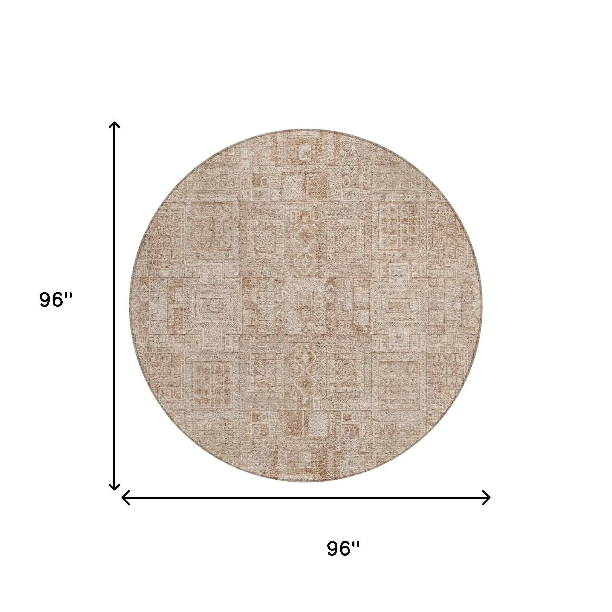 8' Copper And Orange Round Oriental Washable Indoor Outdoor Area Rug Homeroots Outdoor