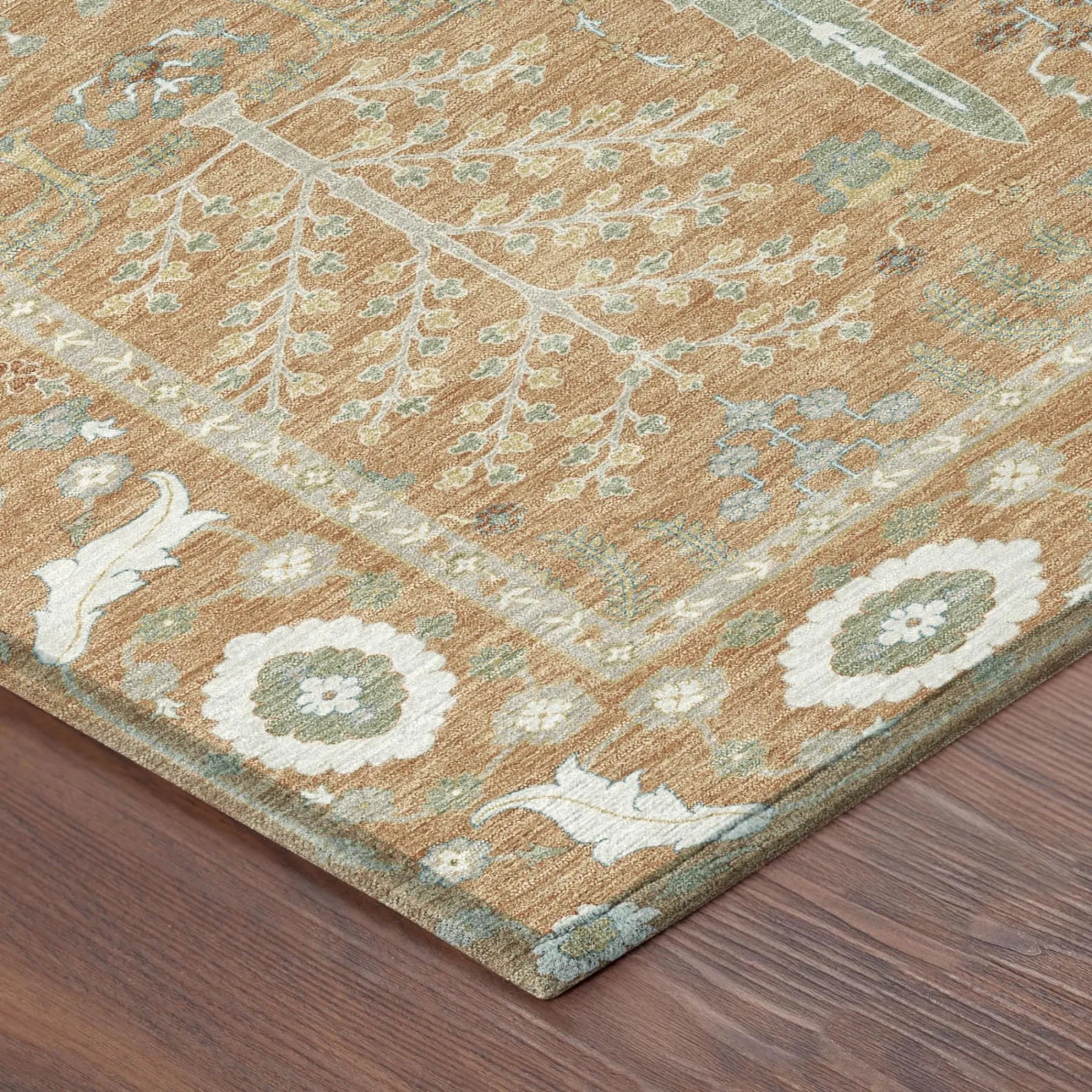8' Copper And Orange Round Oriental Washable Indoor Outdoor Area Rug Homeroots Outdoor