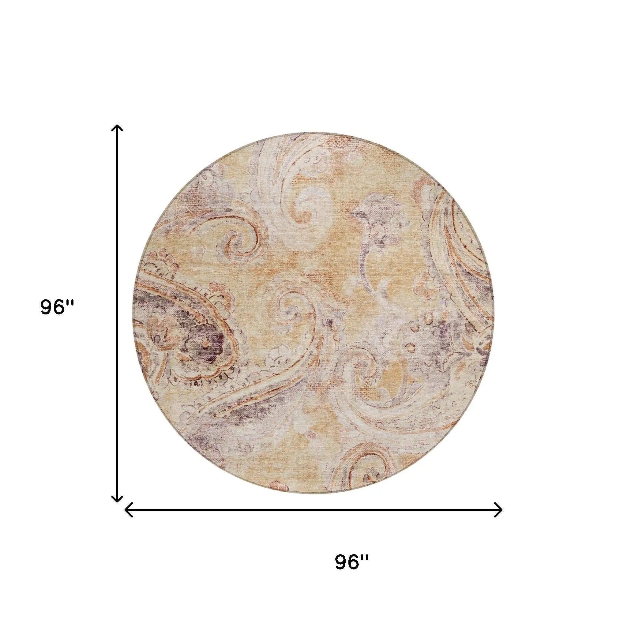 8' Copper And Orange Round Paisley Washable Indoor Outdoor Area Rug Homeroots Outdoor