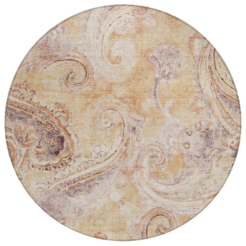 8' Copper And Orange Round Paisley Washable Indoor Outdoor Area Rug Homeroots Outdoor