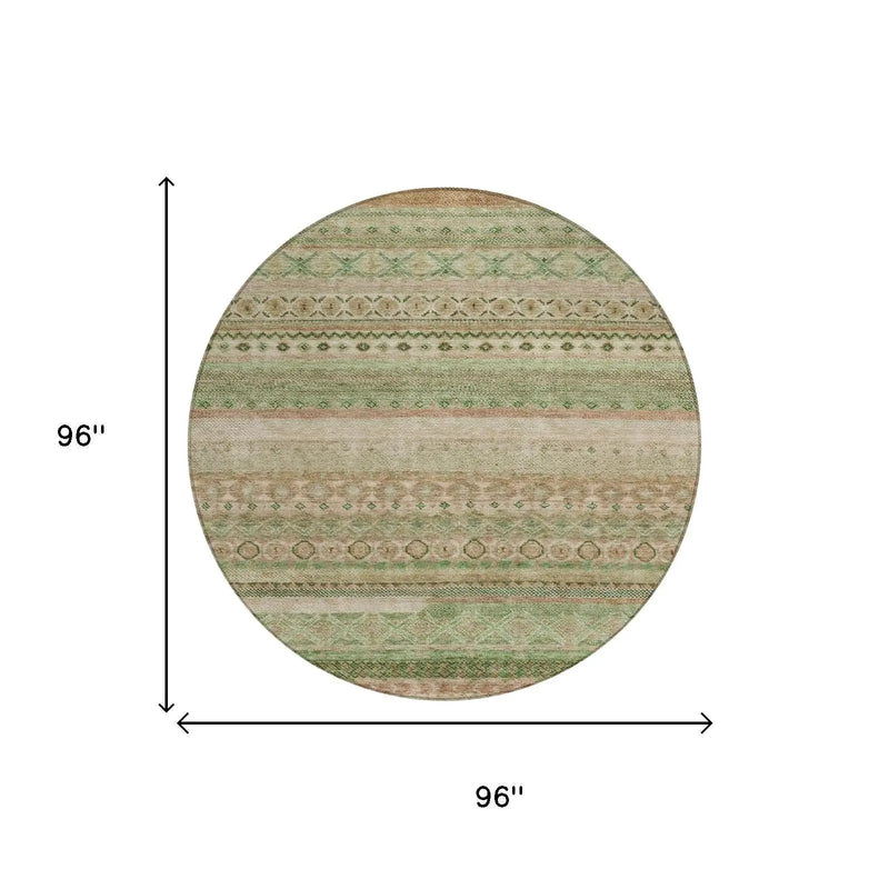 8' Copper And Orange Round Striped Washable Indoor Outdoor Area Rug Homeroots Outdoor