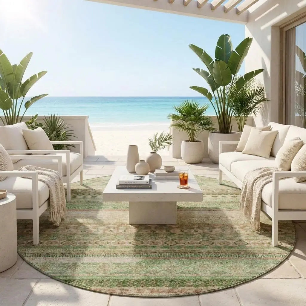 8' Copper And Orange Round Striped Washable Indoor Outdoor Area Rug Homeroots Outdoor