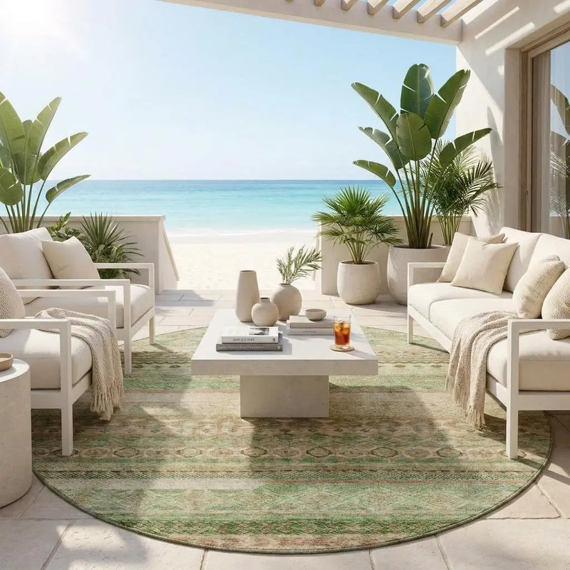 8' Copper And Orange Round Striped Washable Indoor Outdoor Area Rug Homeroots Outdoor