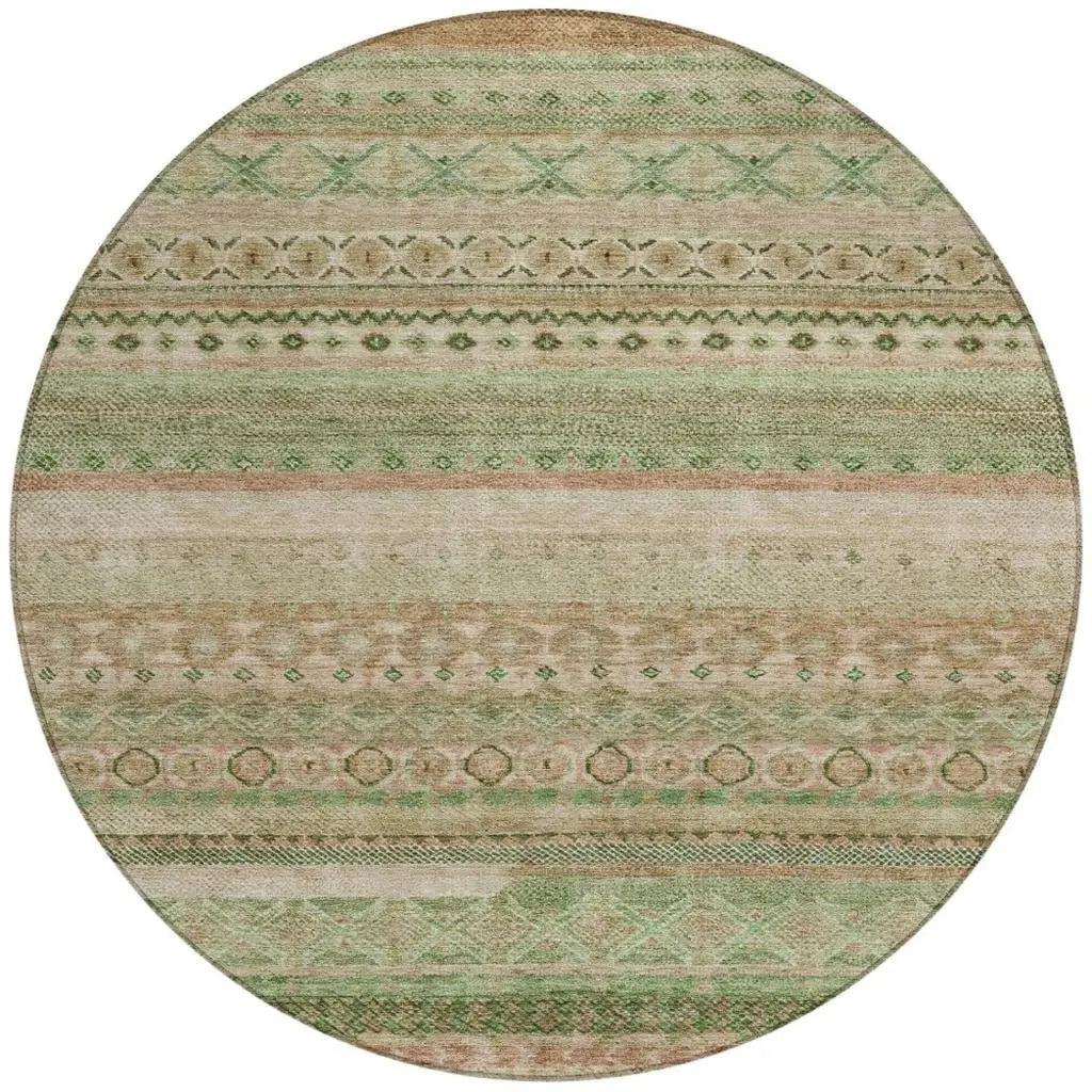 8' Copper And Orange Round Striped Washable Indoor Outdoor Area Rug Homeroots Outdoor