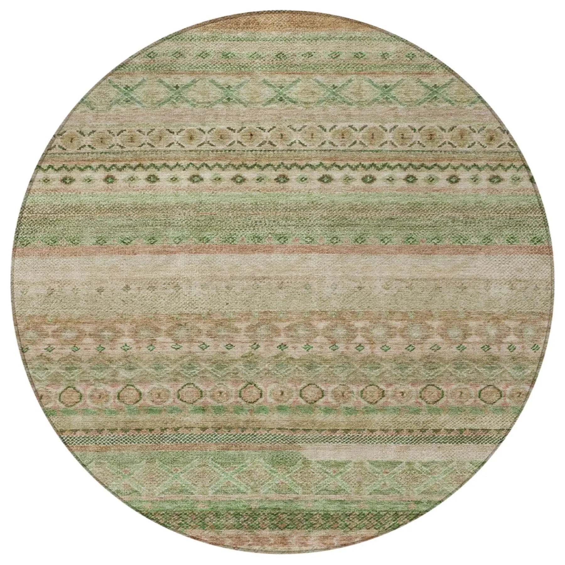 8' Copper And Orange Round Striped Washable Indoor Outdoor Area Rug Homeroots Outdoor